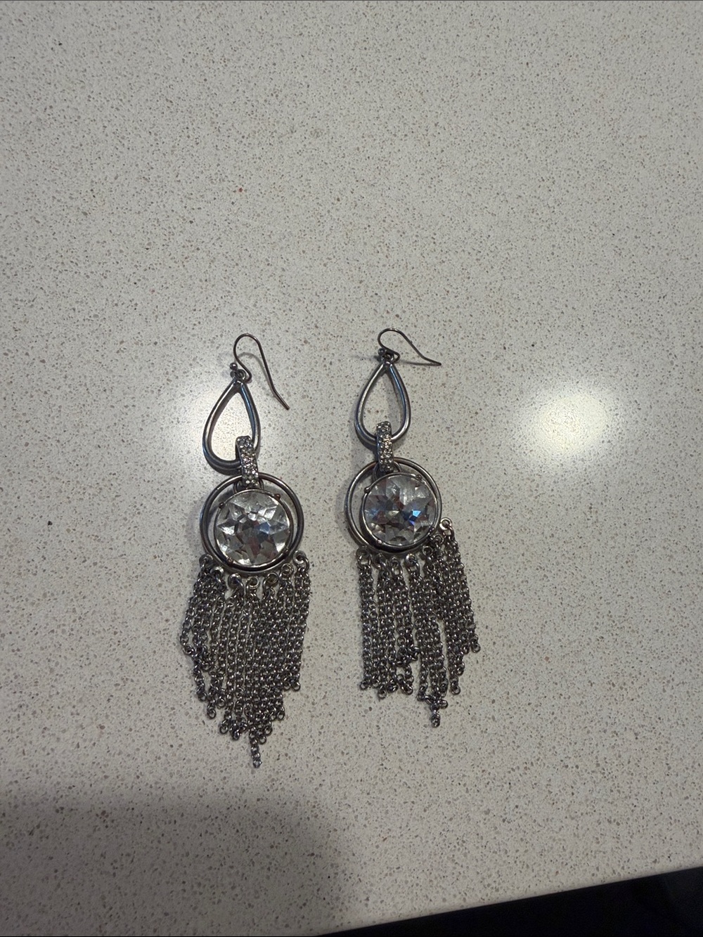 Lane Bryant Silver Crystal Drop Fringe Earrings